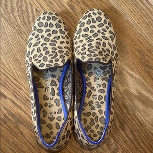 Rothy's Beige Leopard Print Flats with Blue Trim